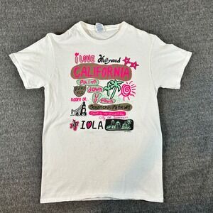 Vintage California Graphic Tee I Love Hollywood Tourist Shirt White Womens Small